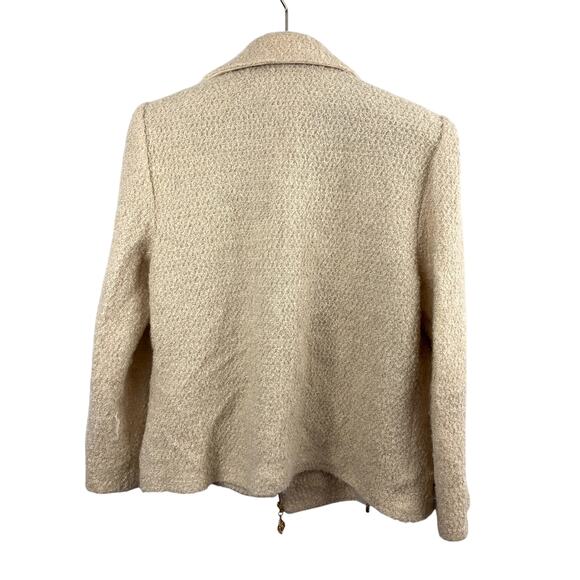 VTG St. John Collection Marie Gray Jacket Cream Asymmetrical Zip Wool USA Sz 12 - Picture 7 of 16